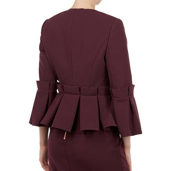 Ted Baker Maggi Peplum Flare Sleeve Blazer Jacket Dark Purple - Picture 4 of 11
